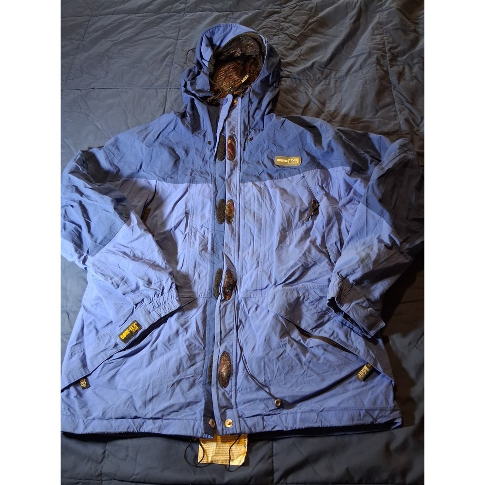 REI Gore Tex Women's Blue Hooded Full Zip Windbreaker Rain‎ Jacket Size Large